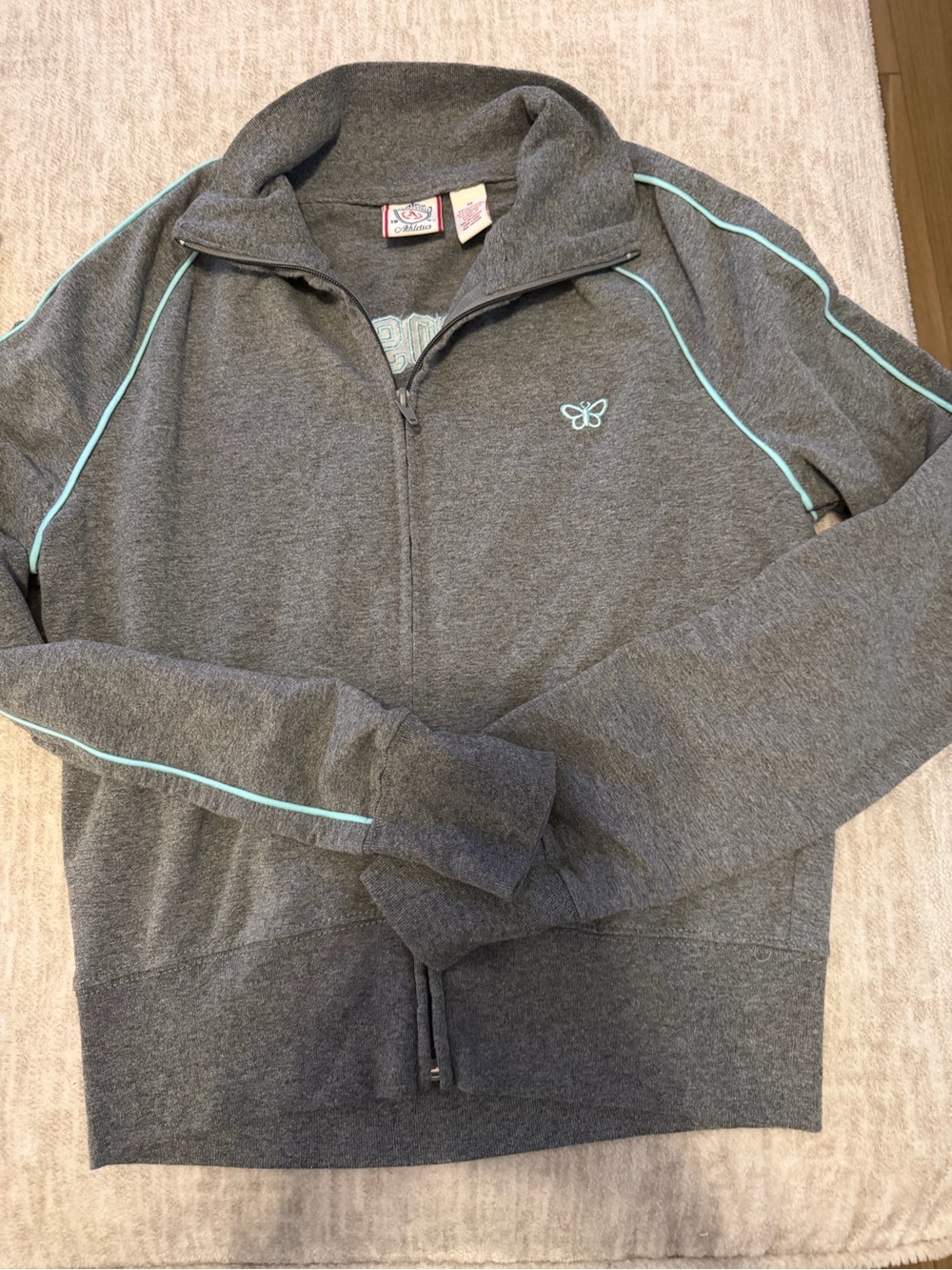 Aeropostale Gray Jacket with Light Blue Trim. Back logo. Vintage. Y2K
